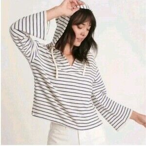 NWT Marine Layer Playa Hoodie Blue/Cream Striped Women Sweat Shirt Size XL Flaw